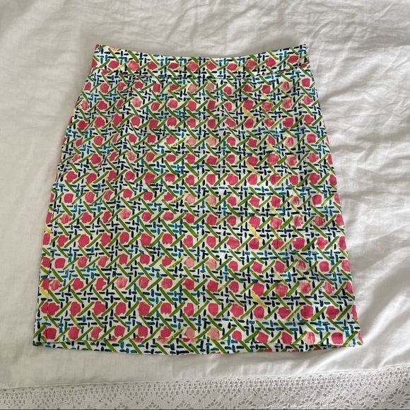 Tommy Bahama Sz 2 Floral Linen Blend Skirt Geometric Pattern - Picture 1 of 5